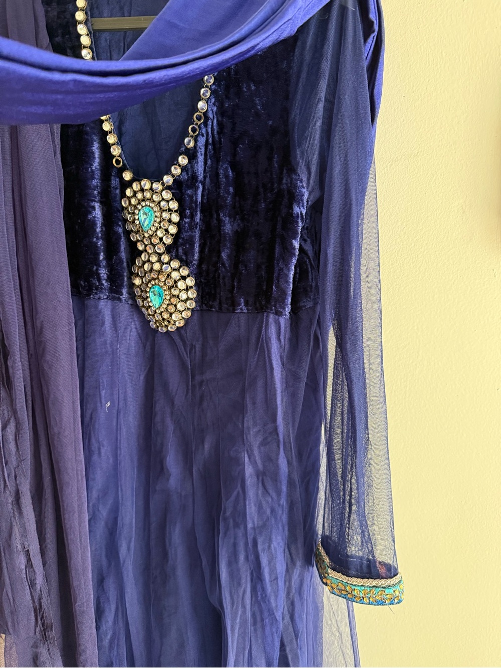 Women’s Elegant Royal Blue Anarkali with Embellished Trim - Picture 4 of 7